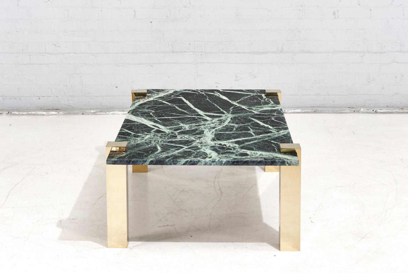PACE Collection Verde Green Marble and Brass Coffee Table, 1970