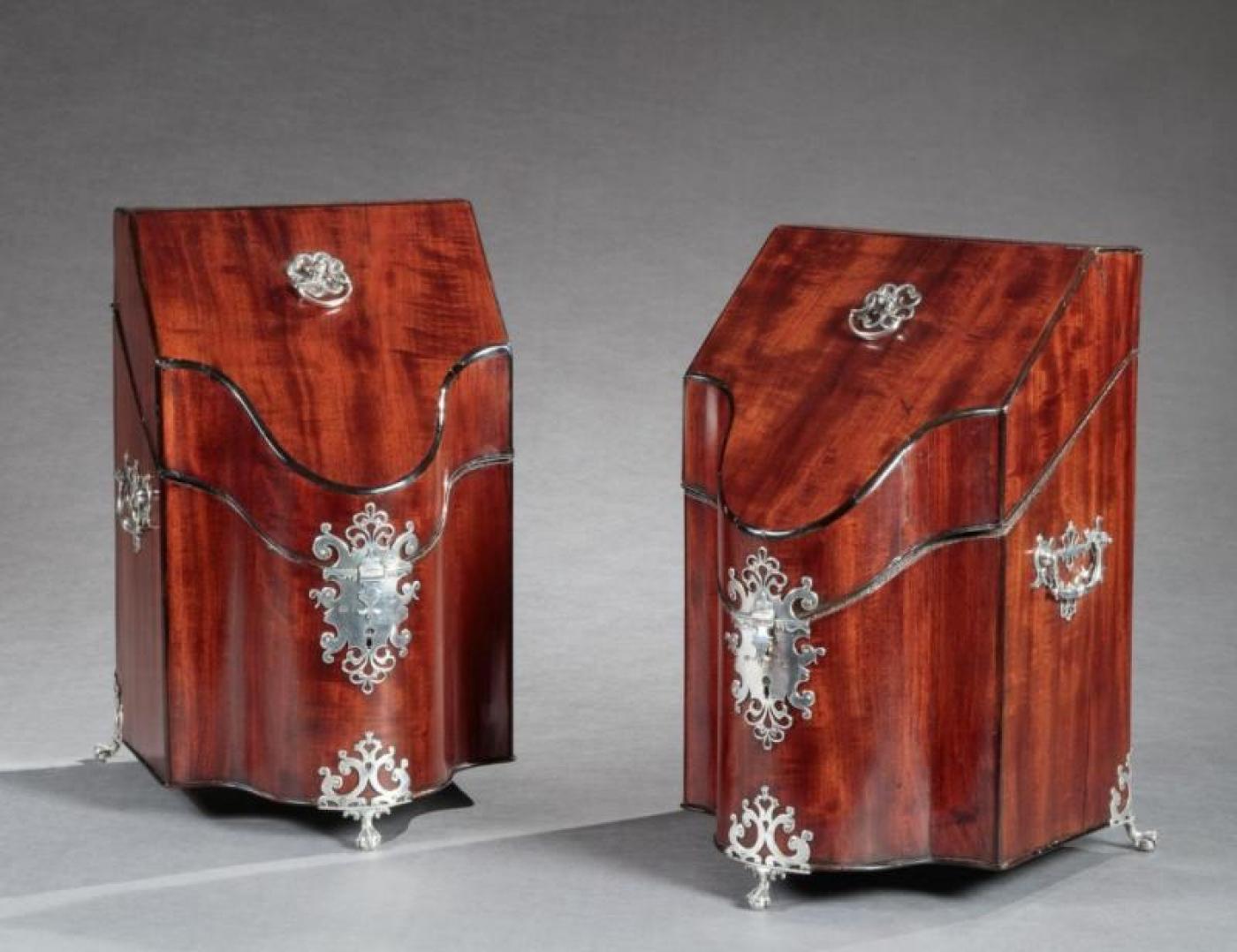 PAIR OF KNIFE BOXES WITH SILVER MOUNTS