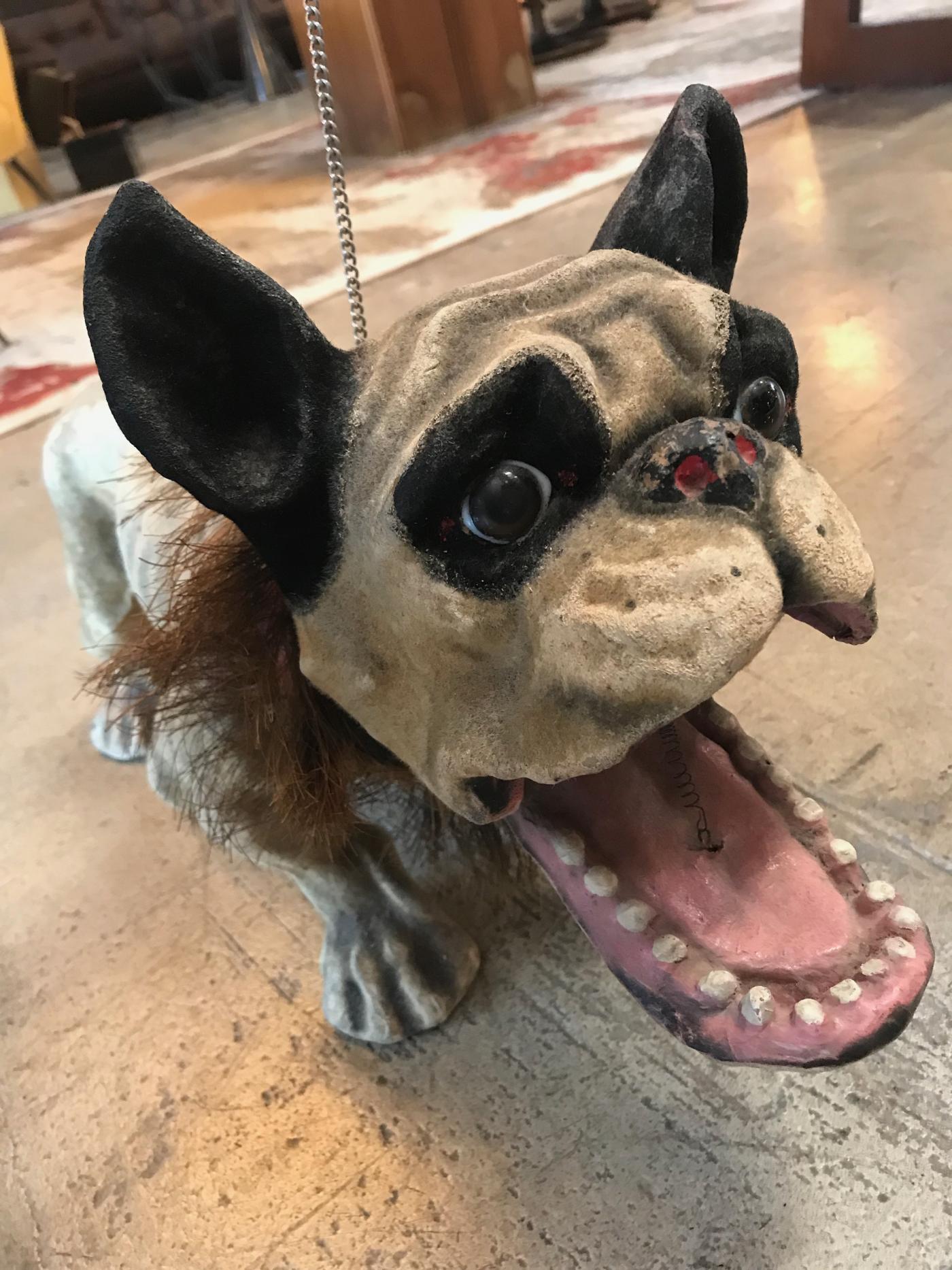 PAPIER MACHÉ ‘GROWLER’ BULLDOG PULL TOY, France c1900