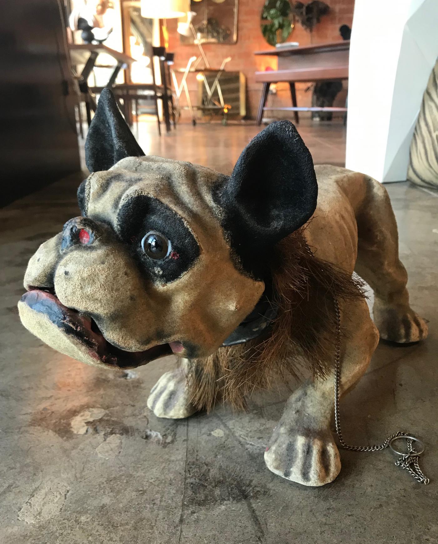 PAPIER MACHÉ ‘GROWLER’ BULLDOG PULL TOY, France c1900