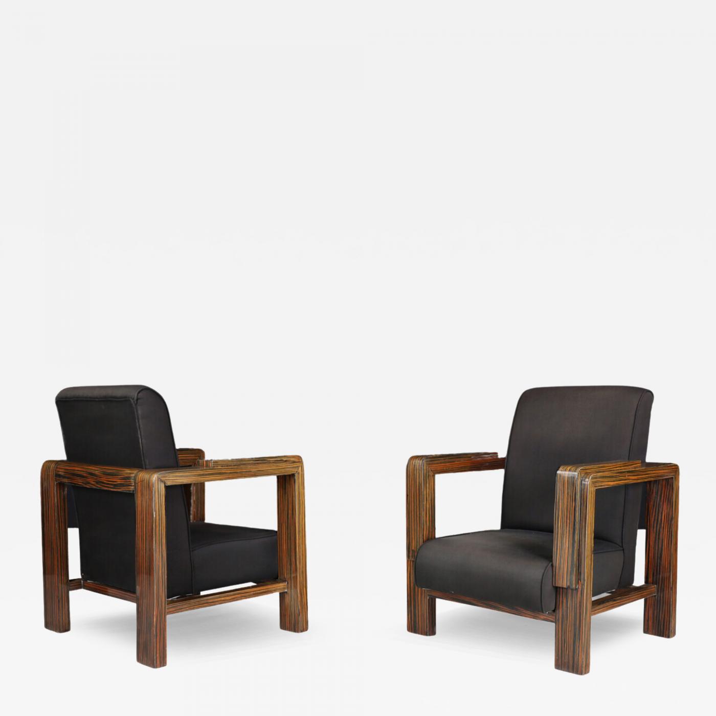 Pair 1930s Belgian Art Deco macassar armchairs