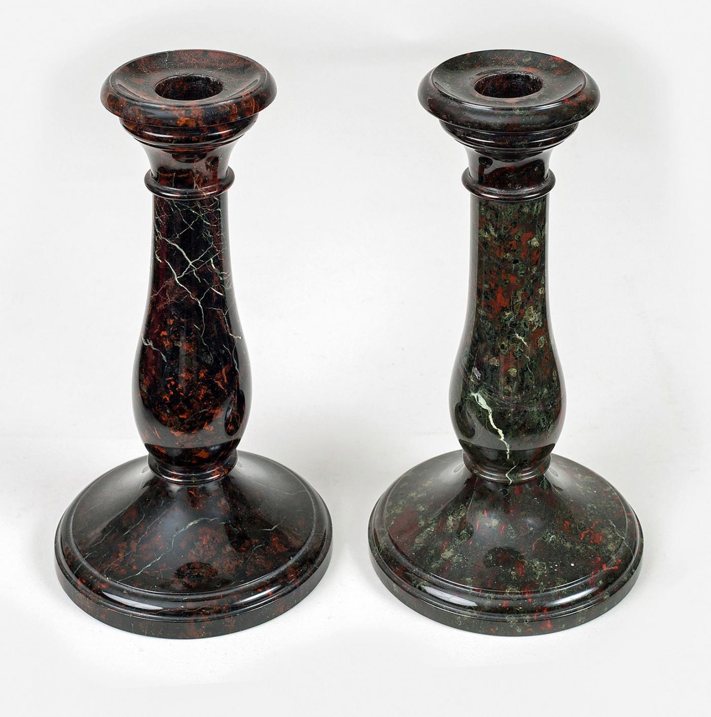 Pair Cornish Serpentine Marble Candlesticks