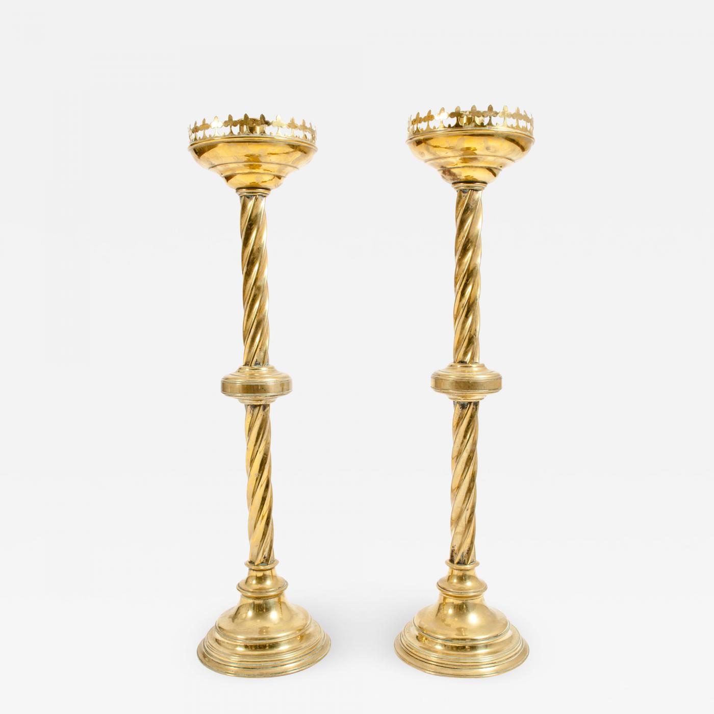 Pair Gothic Style Brass Candlestick