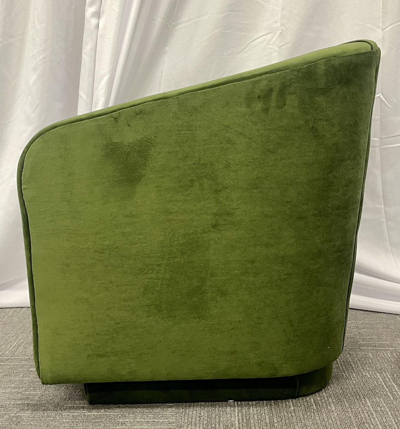 Pair Green Velvet Swivel Chairs