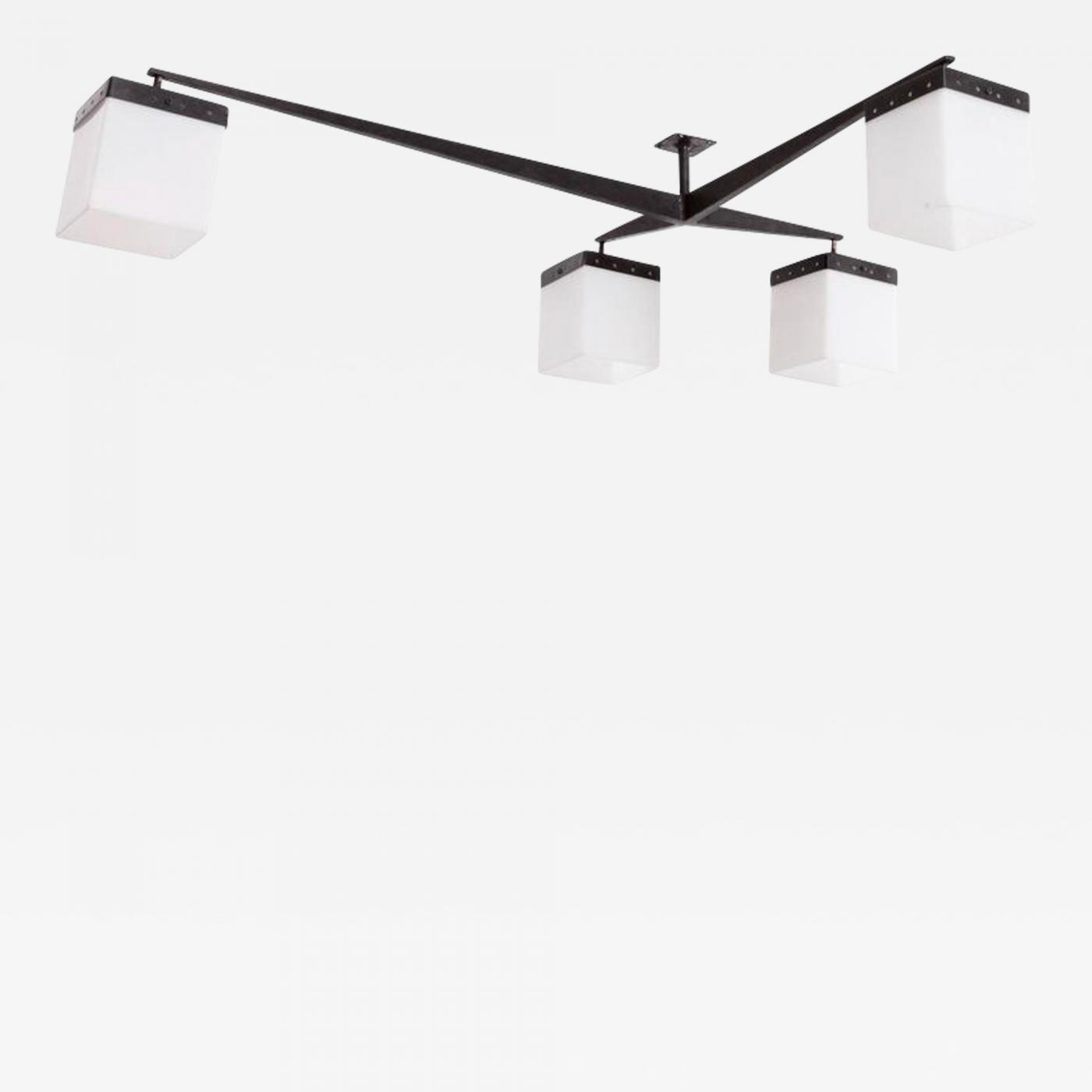 Pair Italian Architectural 1950s Flush Mount Ceiling Lamps With