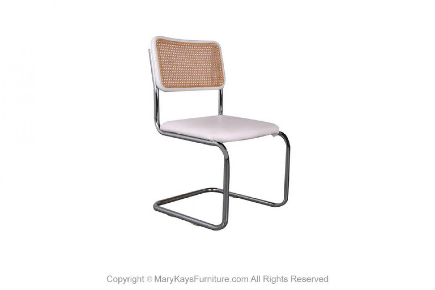 Pair Mid Century Cane Bentwood Cantilever Chairs White Cushions