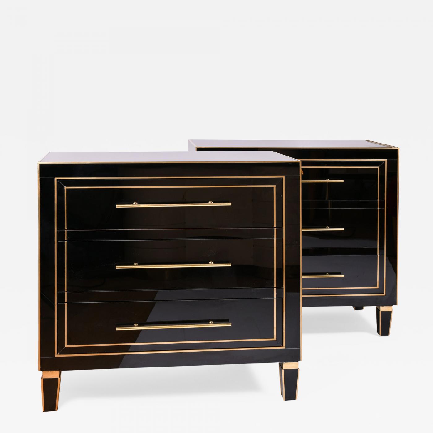 Pair of 1970s Italian black glass chestofdrawers
