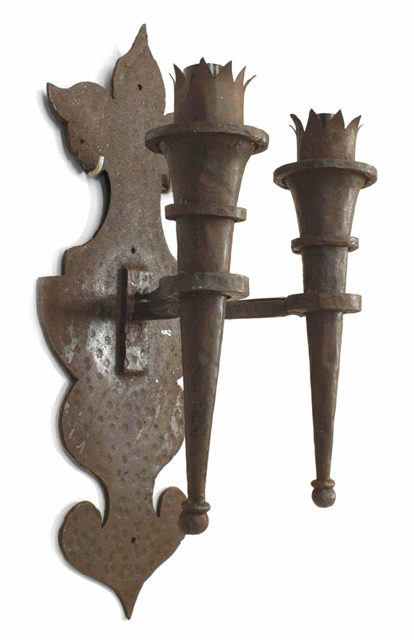 Pair of American Renaissance Revival Iron Torch Wall Sconces