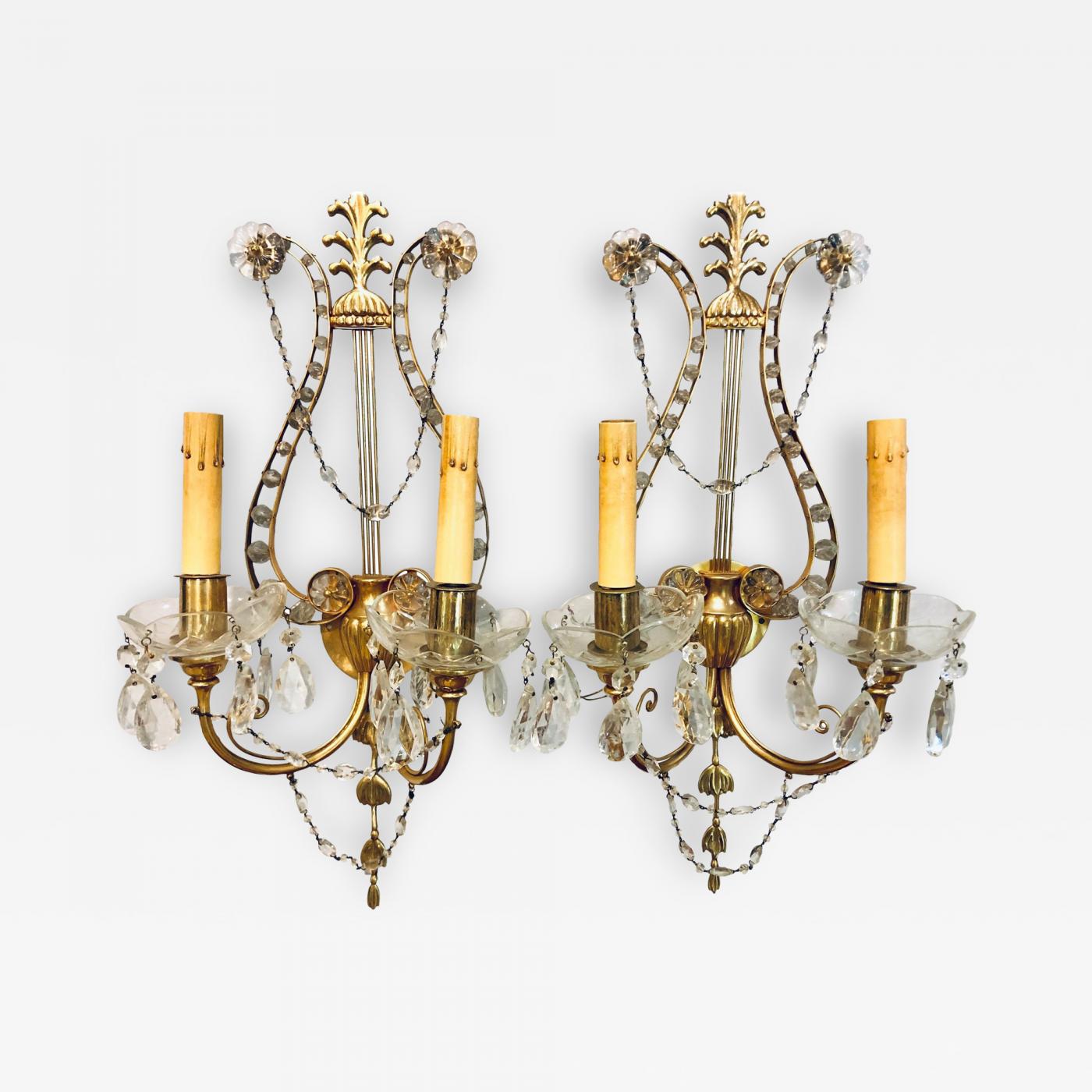Pair of French Etched Mirror Back Bagues Sconces Pair of French Etched Mirror Back Bagues Sconces