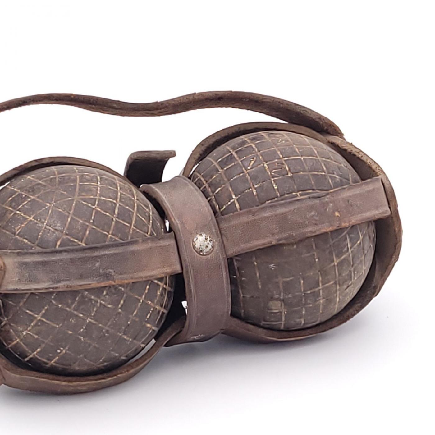 Pair of Bocce Balls with Leather Carrier, circa 1900