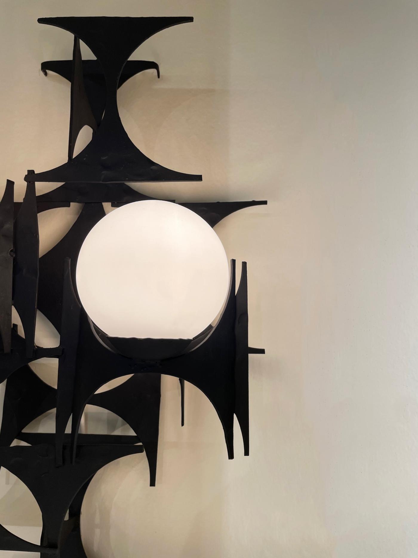 Pair of Brutalist Iron and Glass Wall Lights