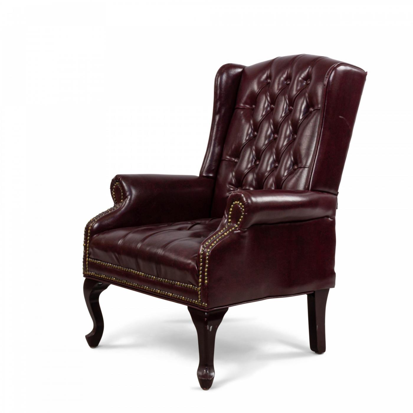 Pair Of Burgundy Tufted Leather Wing Back Chairs 372778 1424707 