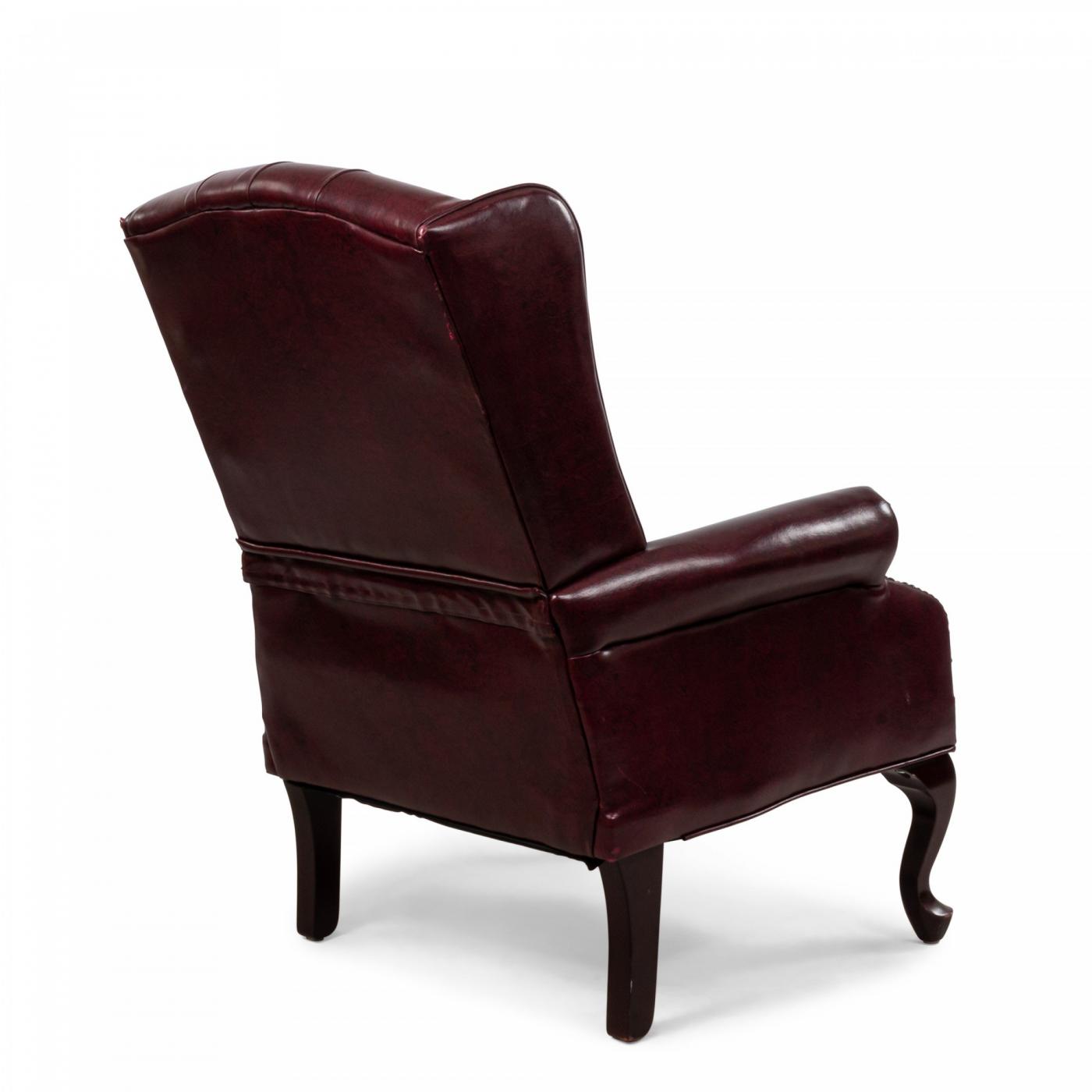 Pair of Burgundy Tufted Leather Wing Back Chairs