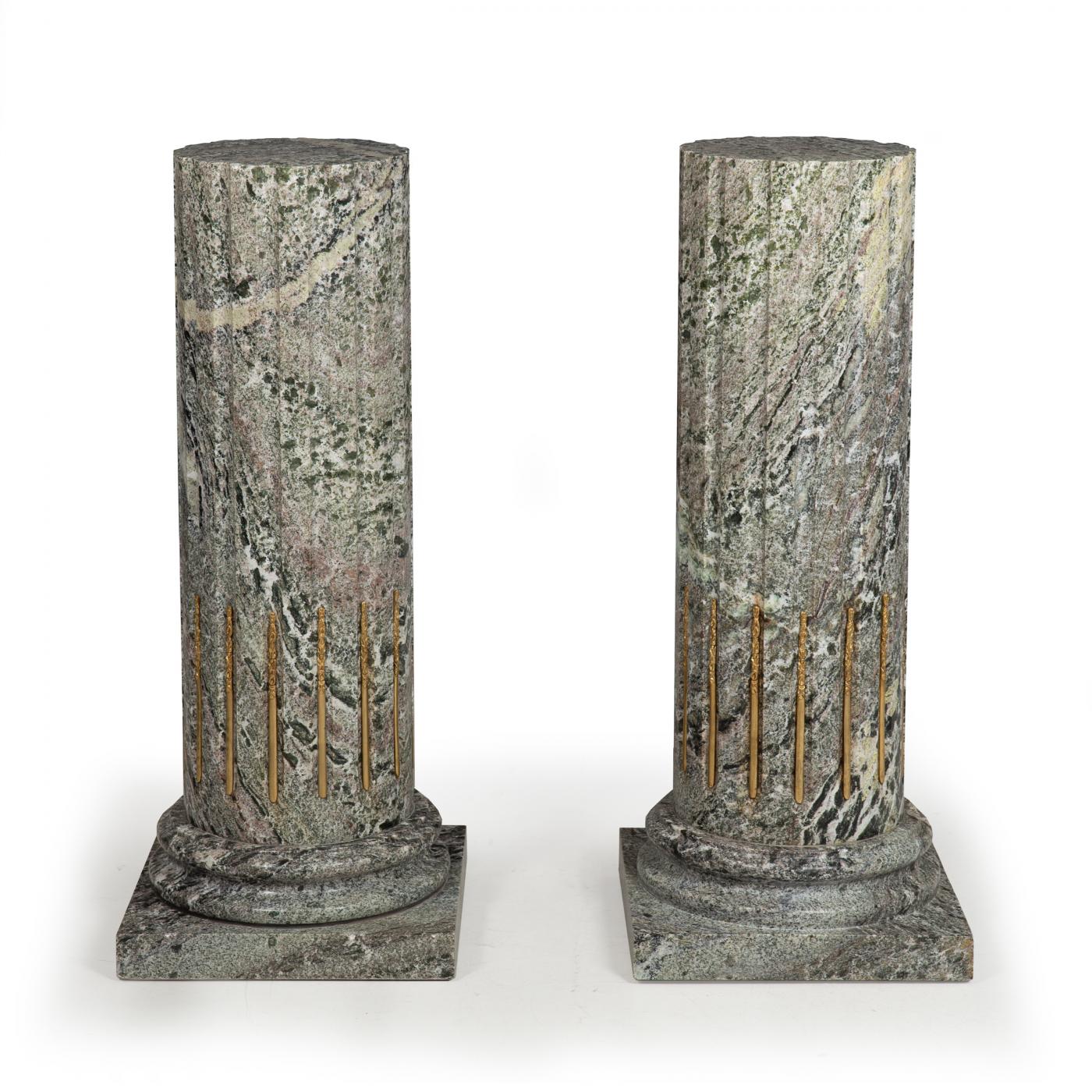 Pair of Classical Solid Marble Stop-Fluted Columns Pedestals