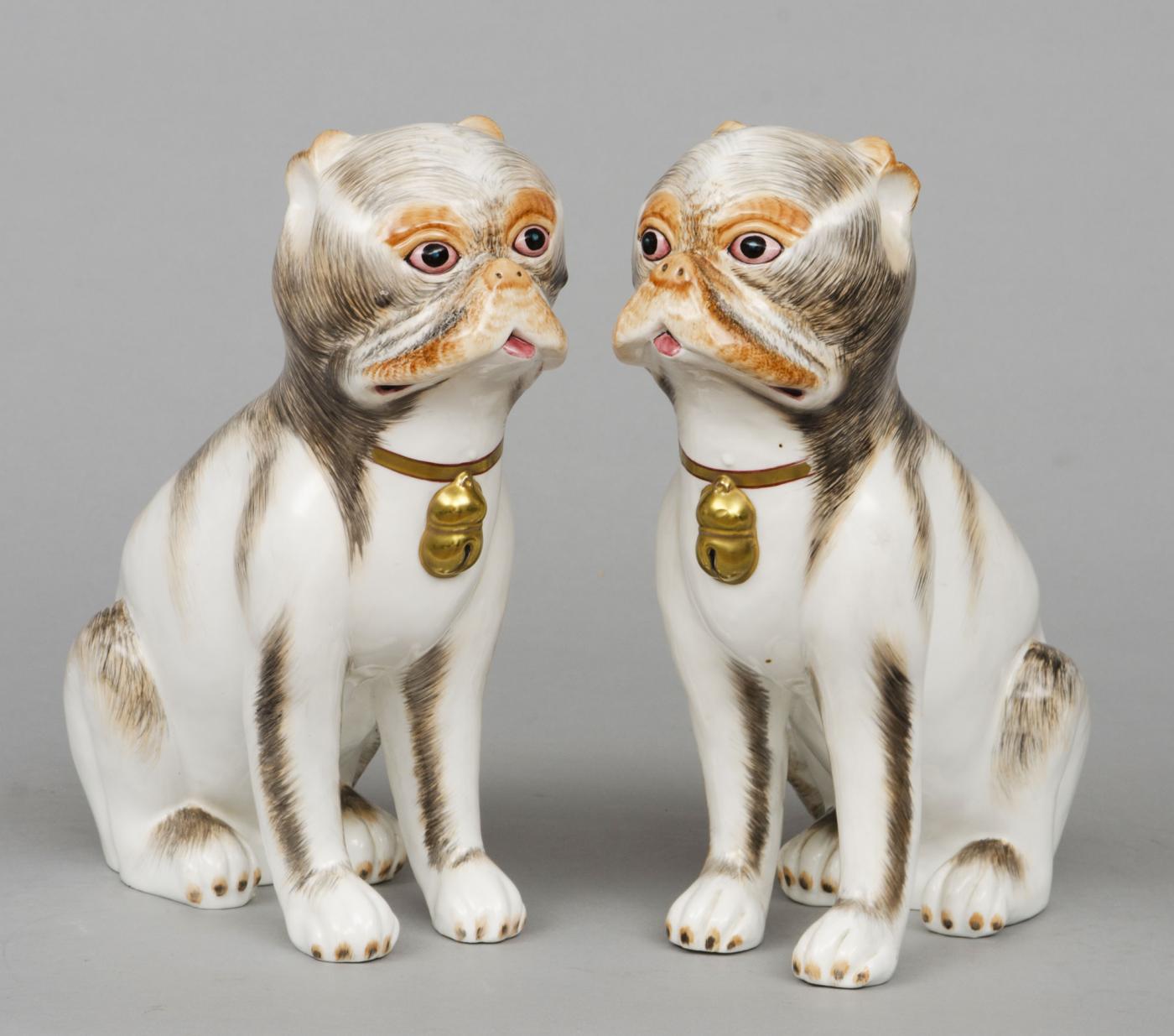 Pair of Continental Porcelain Pug Dogs