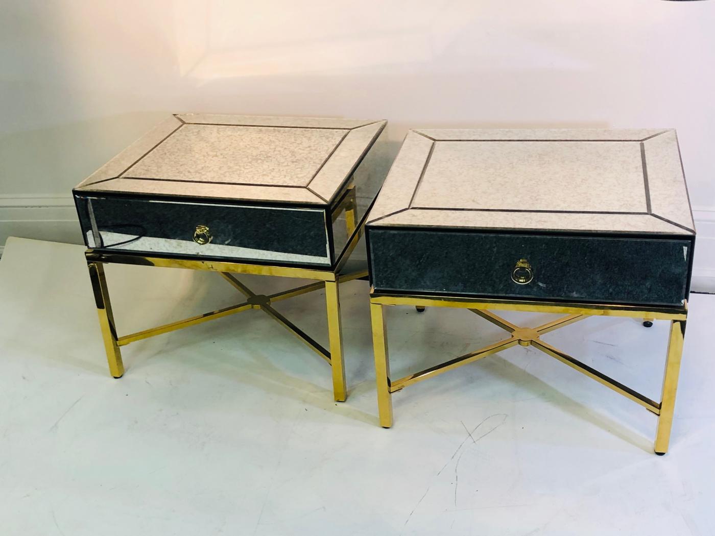 Pair of Custom Made Mirrored Night Stands