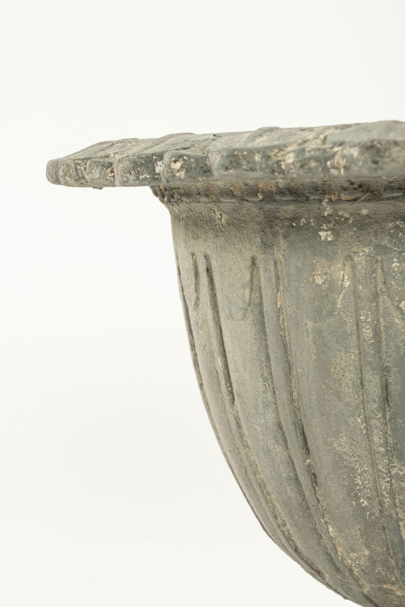 Pair of French Gray Painted Cast Iron Garden Urns