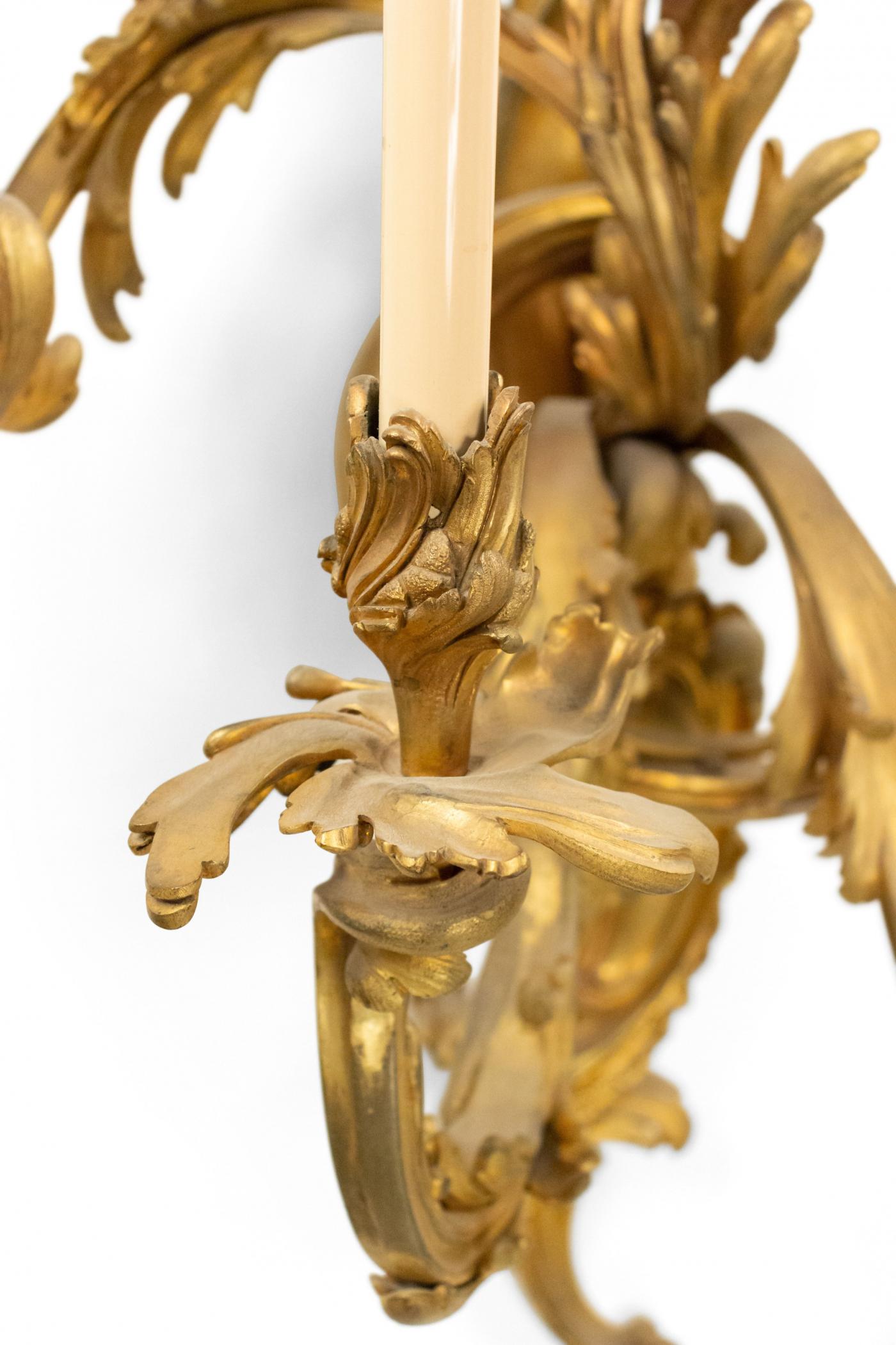 Pair of French Louis XV Bronze Dore Large Wall Sconces
