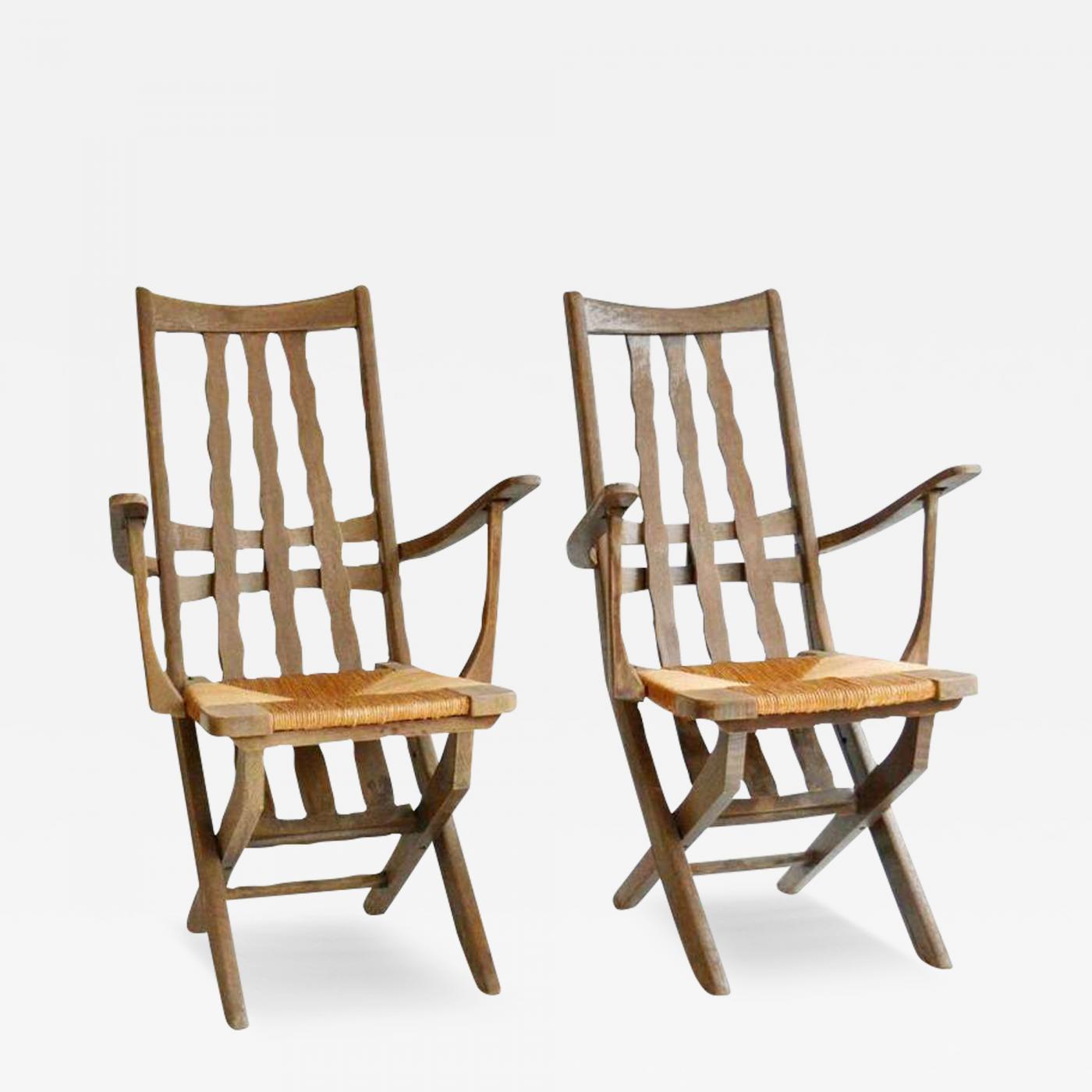 Pair of French Modernist Garden Oak Chairs, French, 1950's