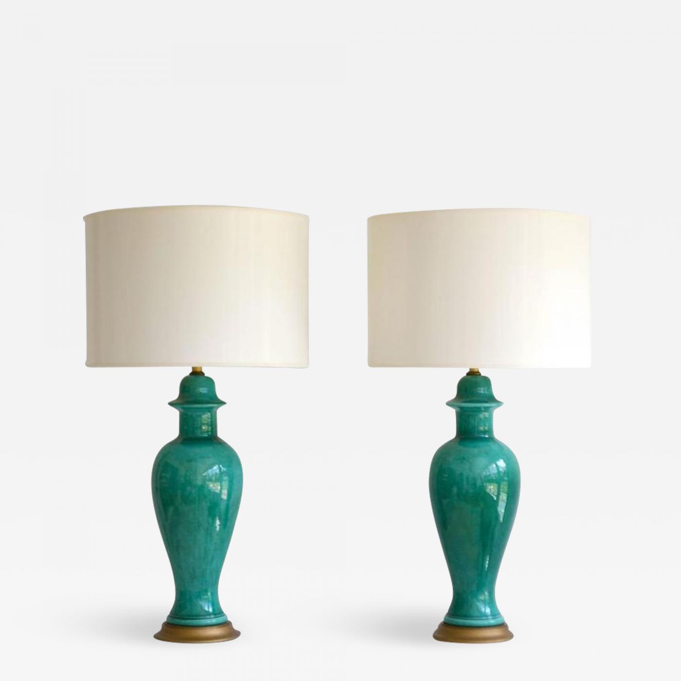Pair Of Hollywood Regency Ginger Jar Form Ceramic Table Lamps