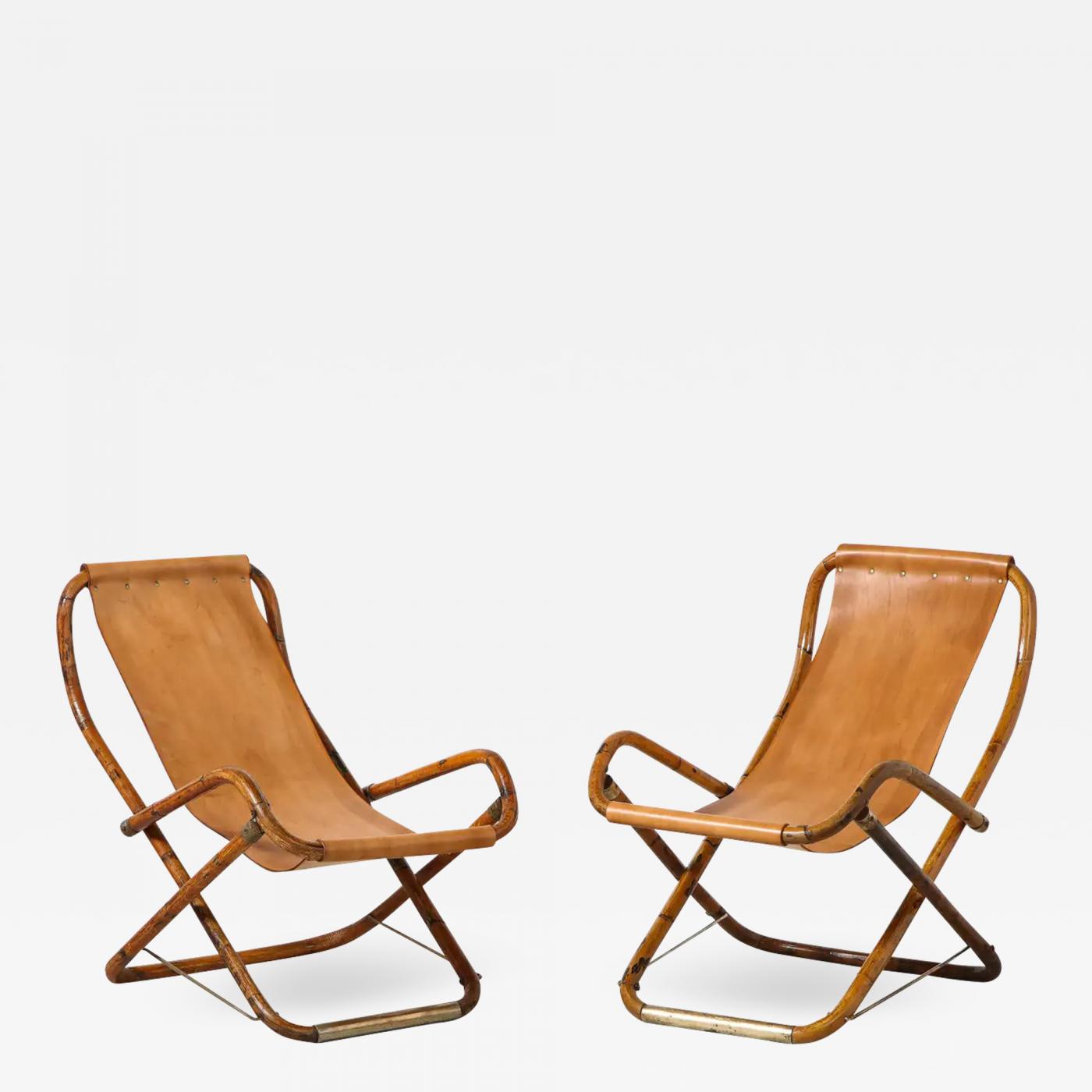 1960s Italian Belt Strap Leather Arm Chairs by Alberto Marconetti- a Pair