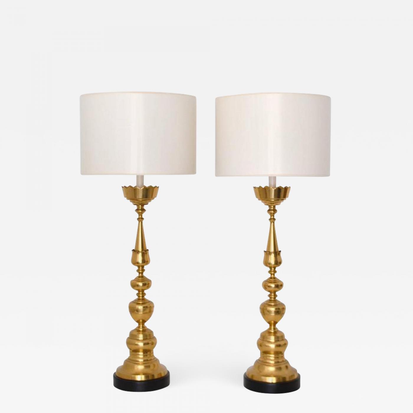 Home Living Pair Of Brass Candle Stick Lamps Mid Century Modern Lighting Lamps