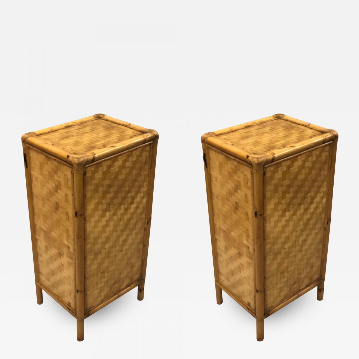 Pair Of Italian Midcentury Bamboo And Rattan Nightstands Or Side Tables