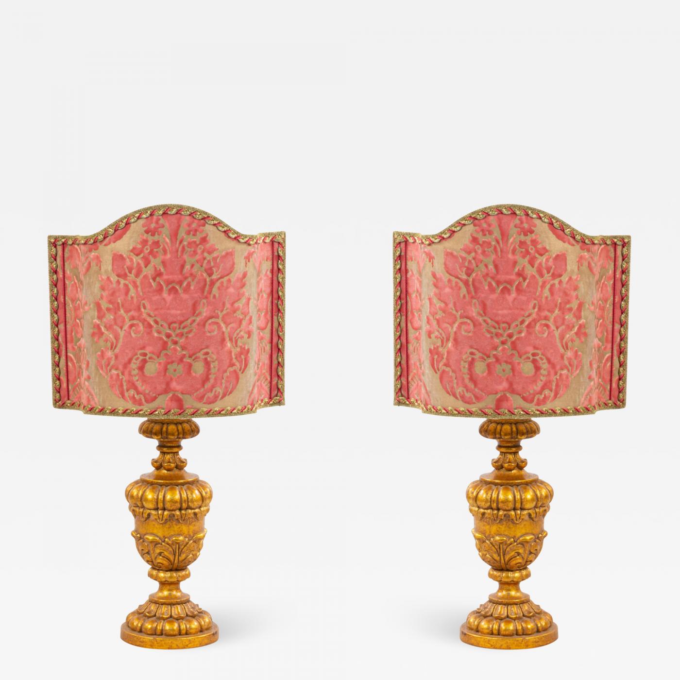 Pair of Italian Rococo Style Gilt Lamps