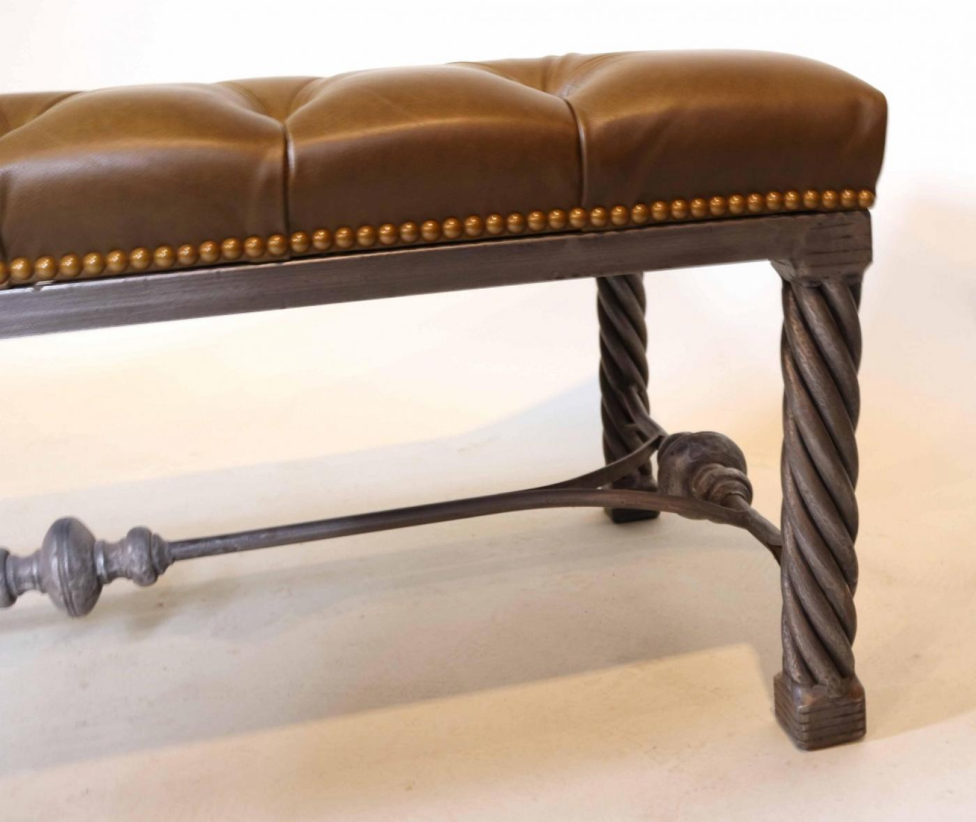 Pair of Long Modern Tufted Leather Benches