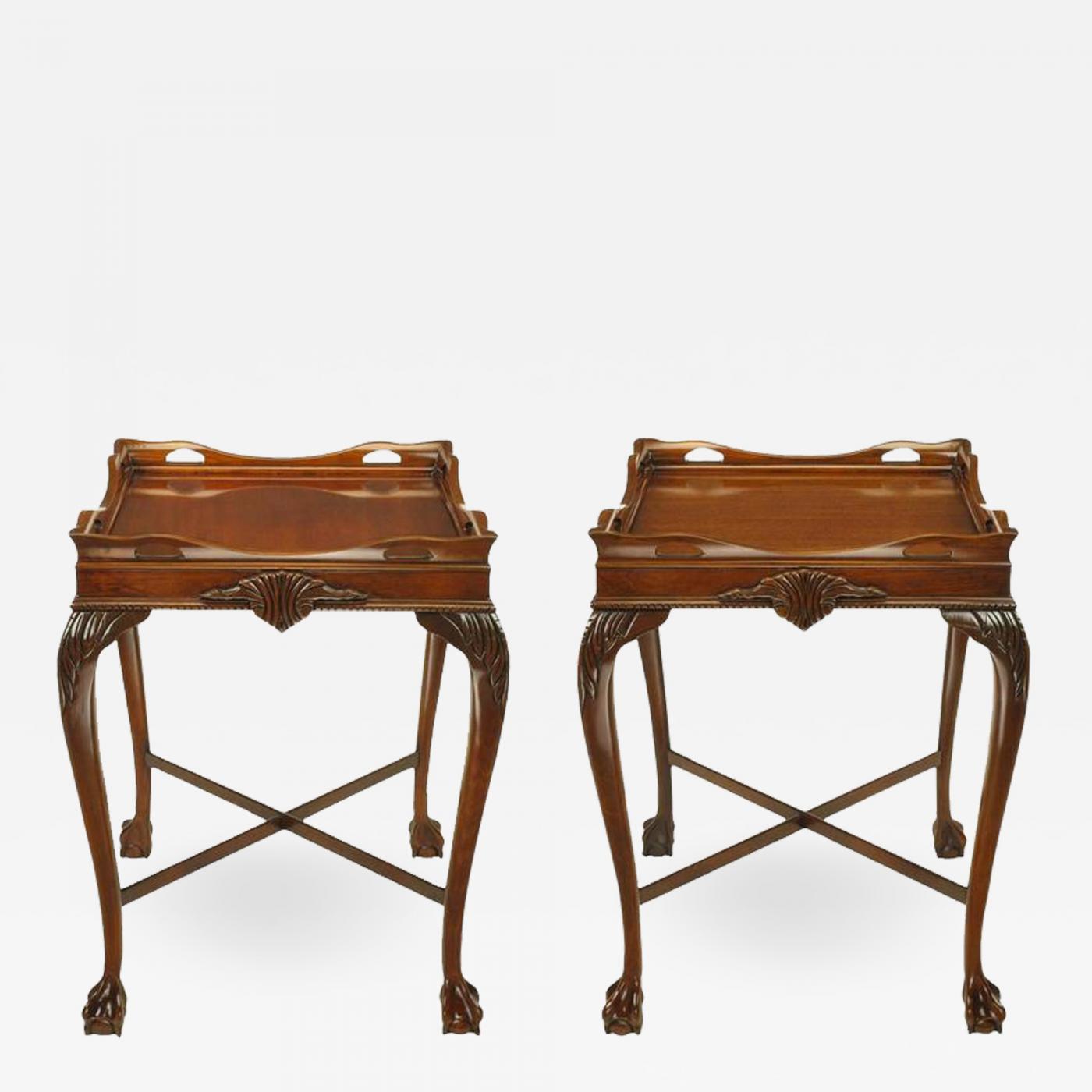 Pair Of Mahogany Ball And Claw Footed George Ii Style End Tables