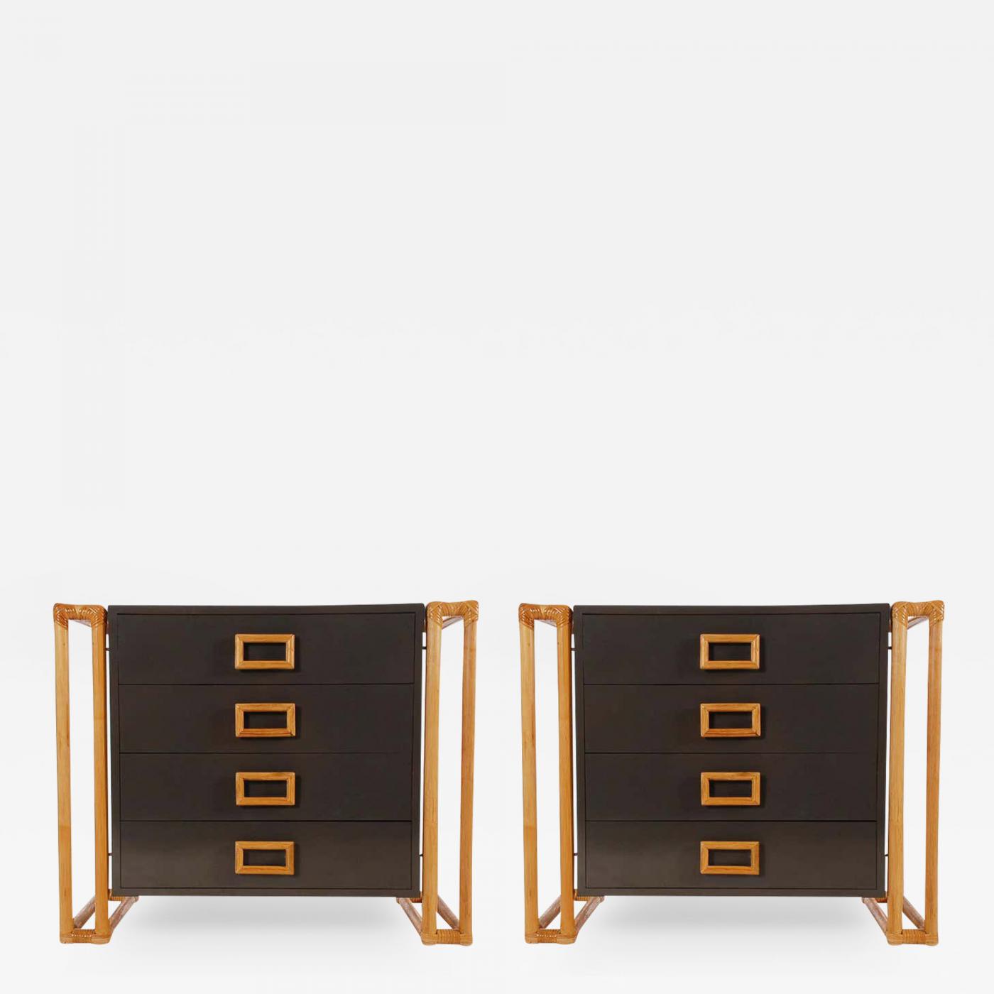 Pair of Matching Mid-Century Modern Rattan and Laminate Chests