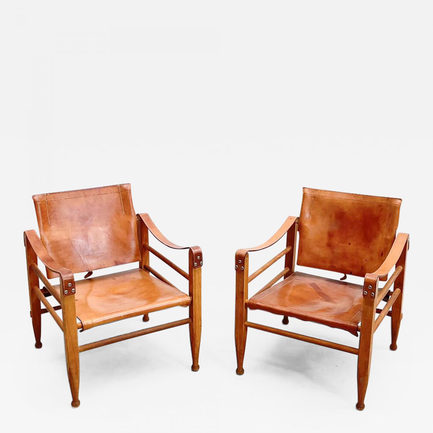 Pair of Mid Century Modern Safari Leather Armchairs