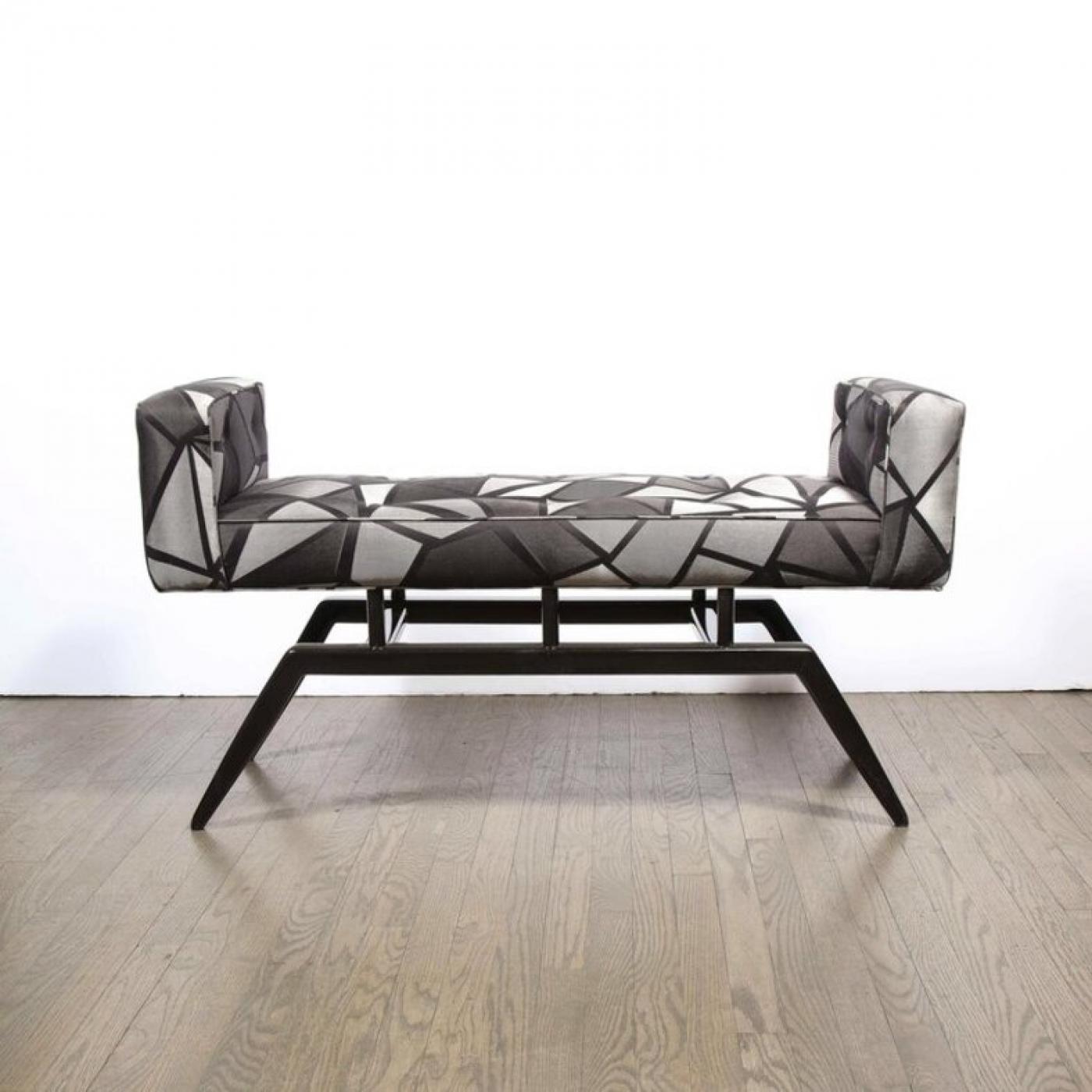 Pair of MidCentury Modern Splayed Floating Benches with Button Details