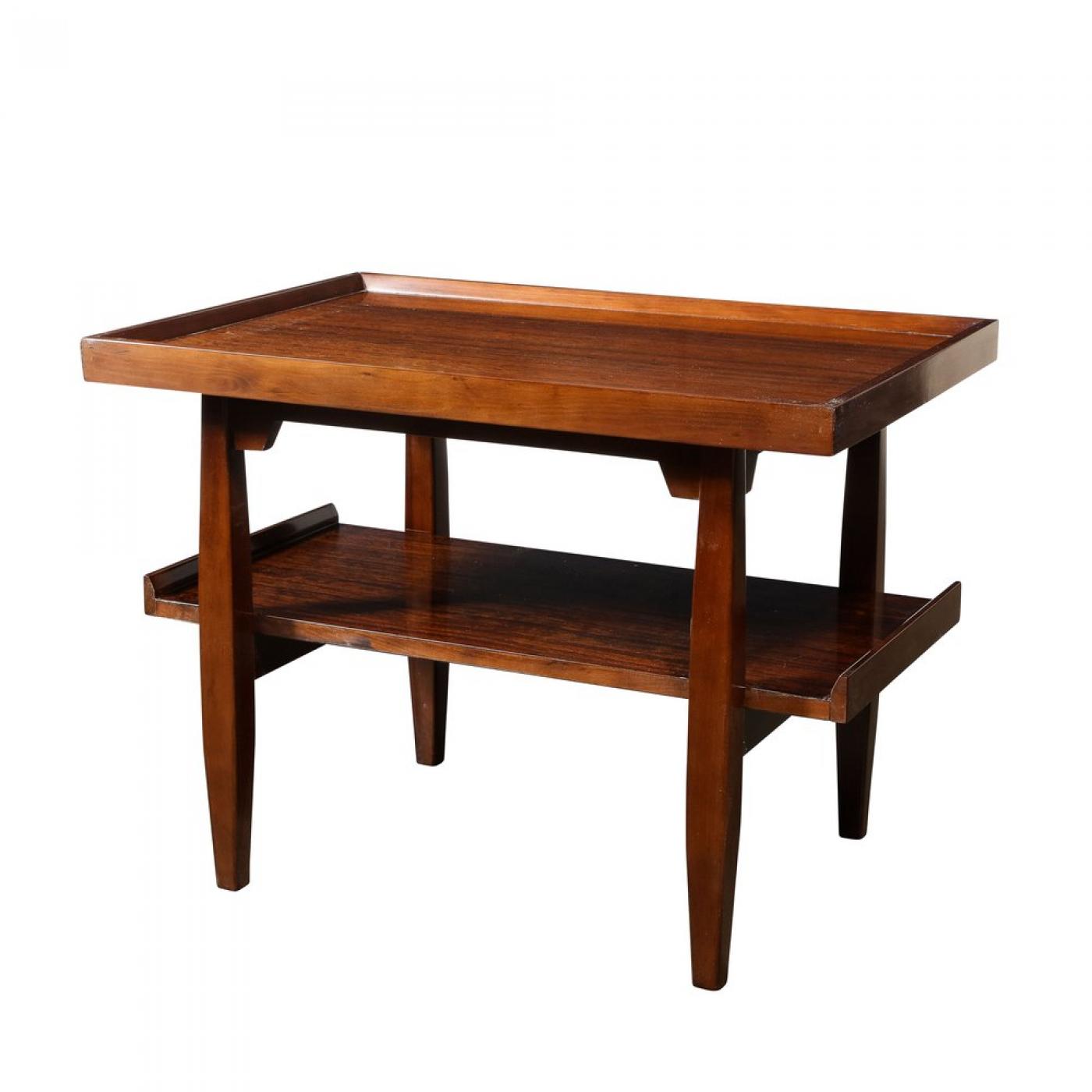 Pair of MidCentury Modernist Two Tier Side Tables in Walnut with