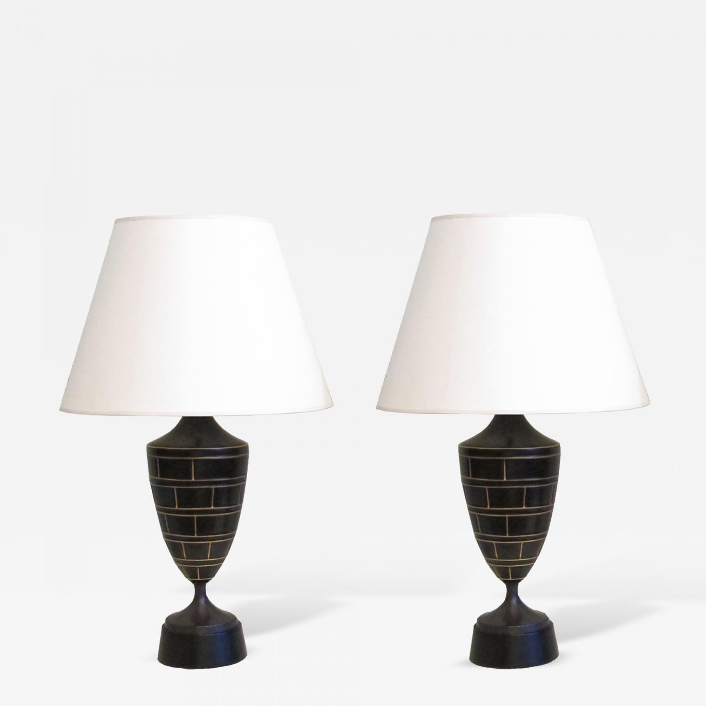 Pair Of Neoclassical Style Black Ceramic Urn Lamps