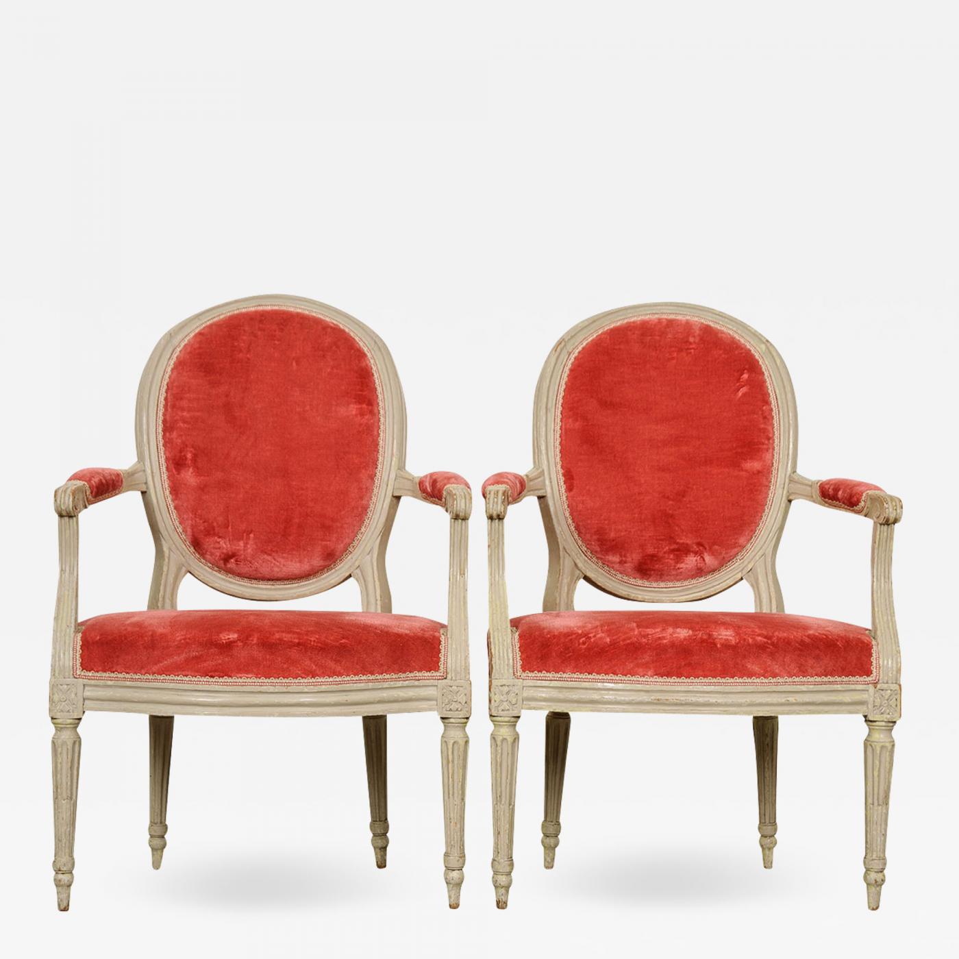 Pair of Painted French 19th Century Louis XVI-Style Fauteuils