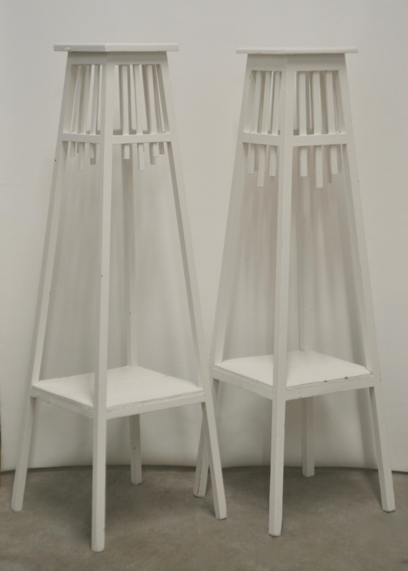 Pair of Rustic White Painted Plant Stands