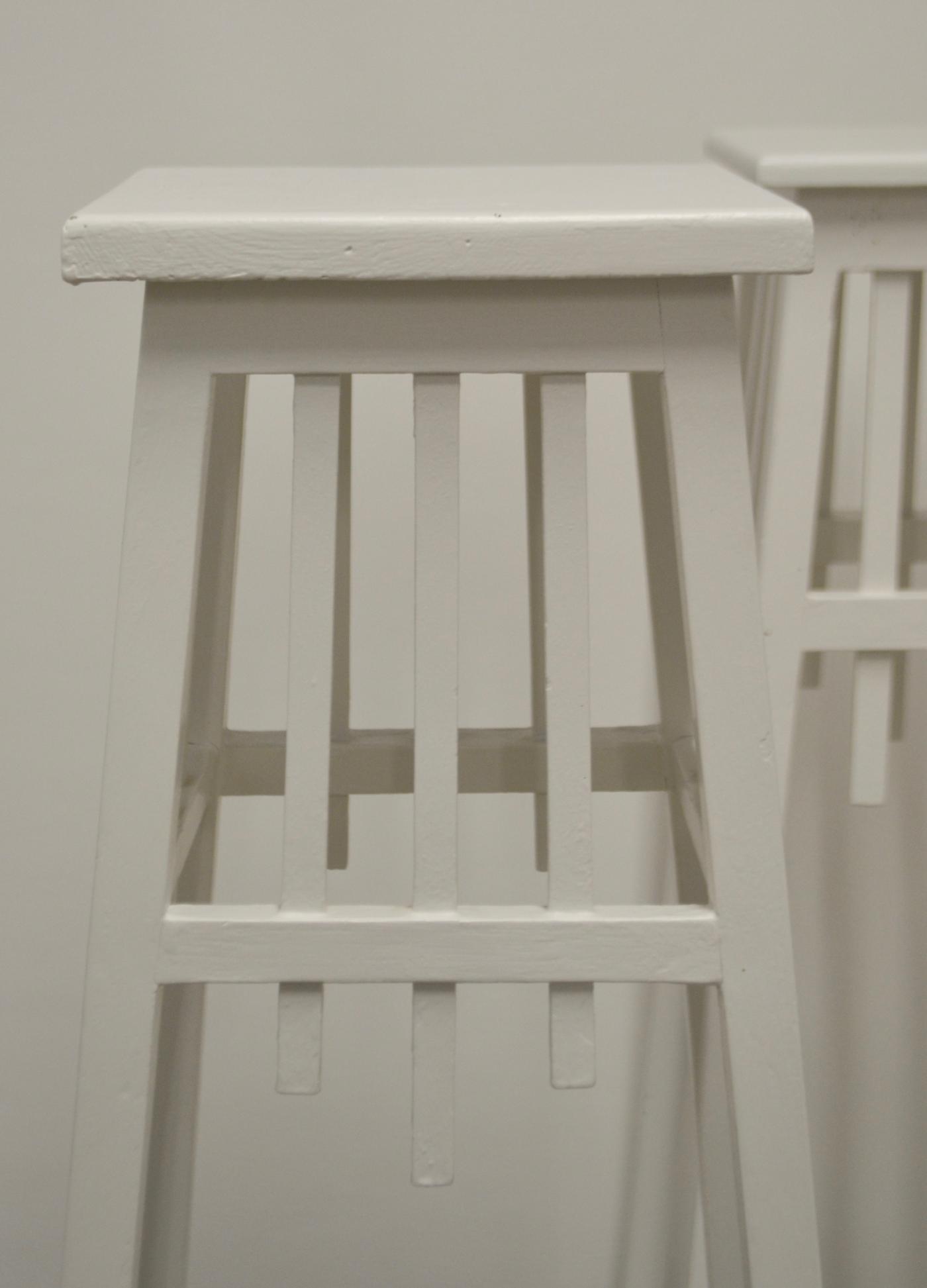 Pair of Rustic White Painted Plant Stands