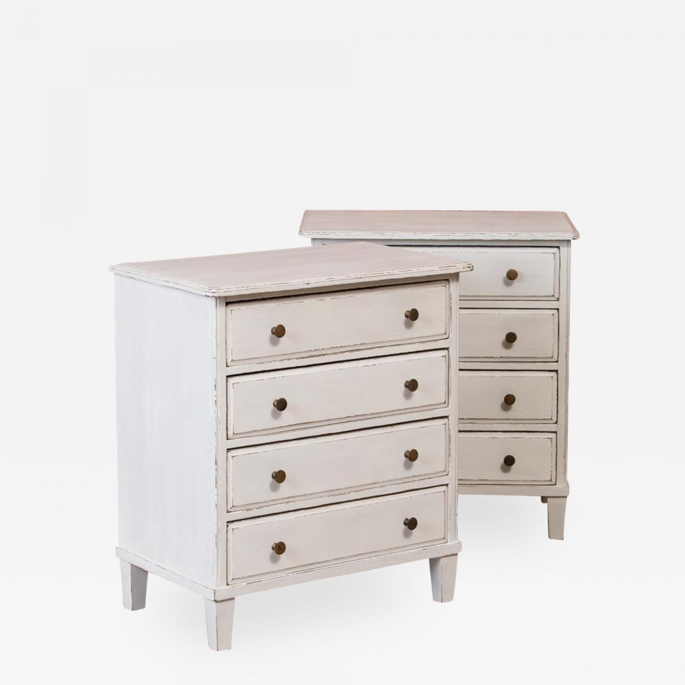 Pair Of Small Antique Danish Chest Of Drawers Painted White