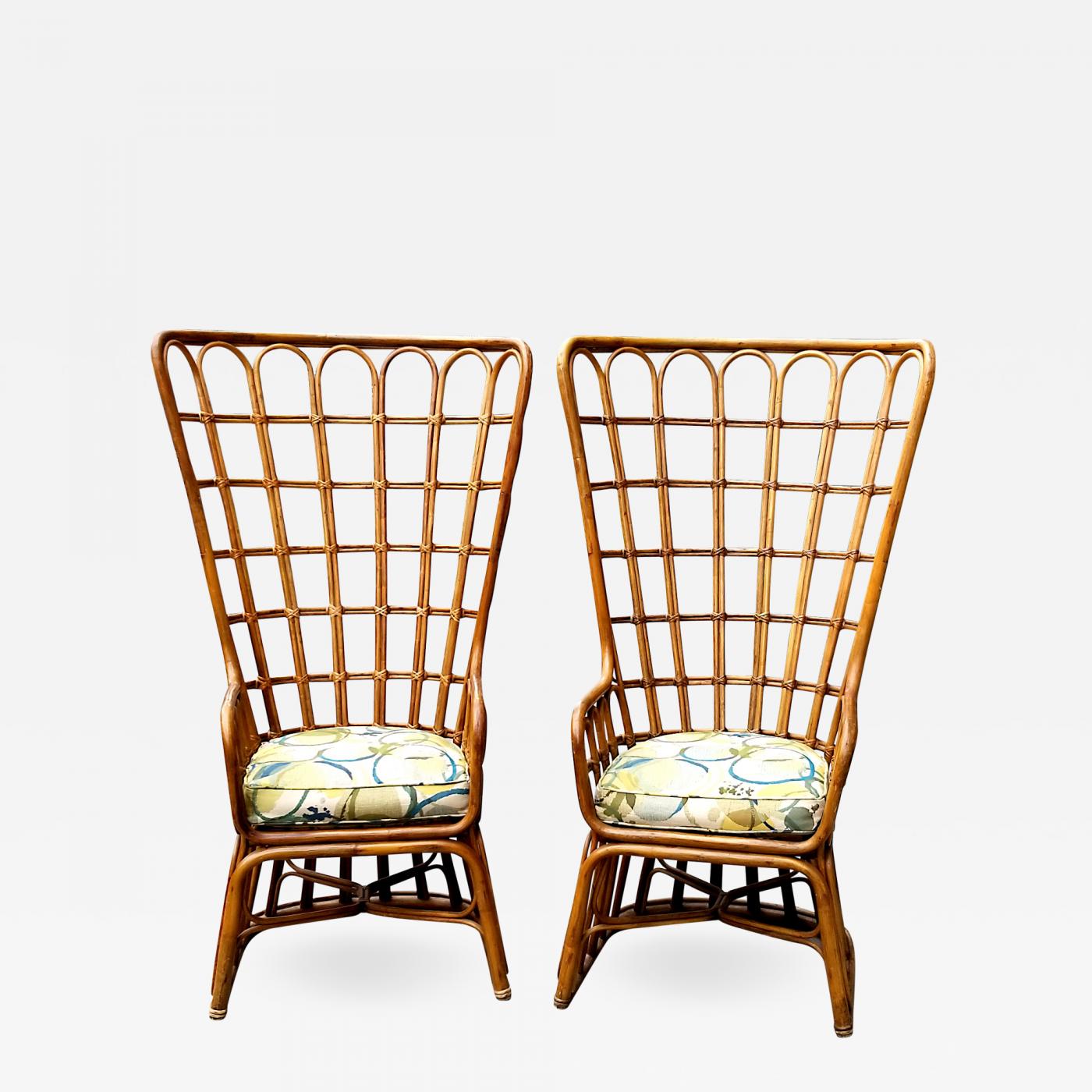 pair of vintage high back bamboo chairs