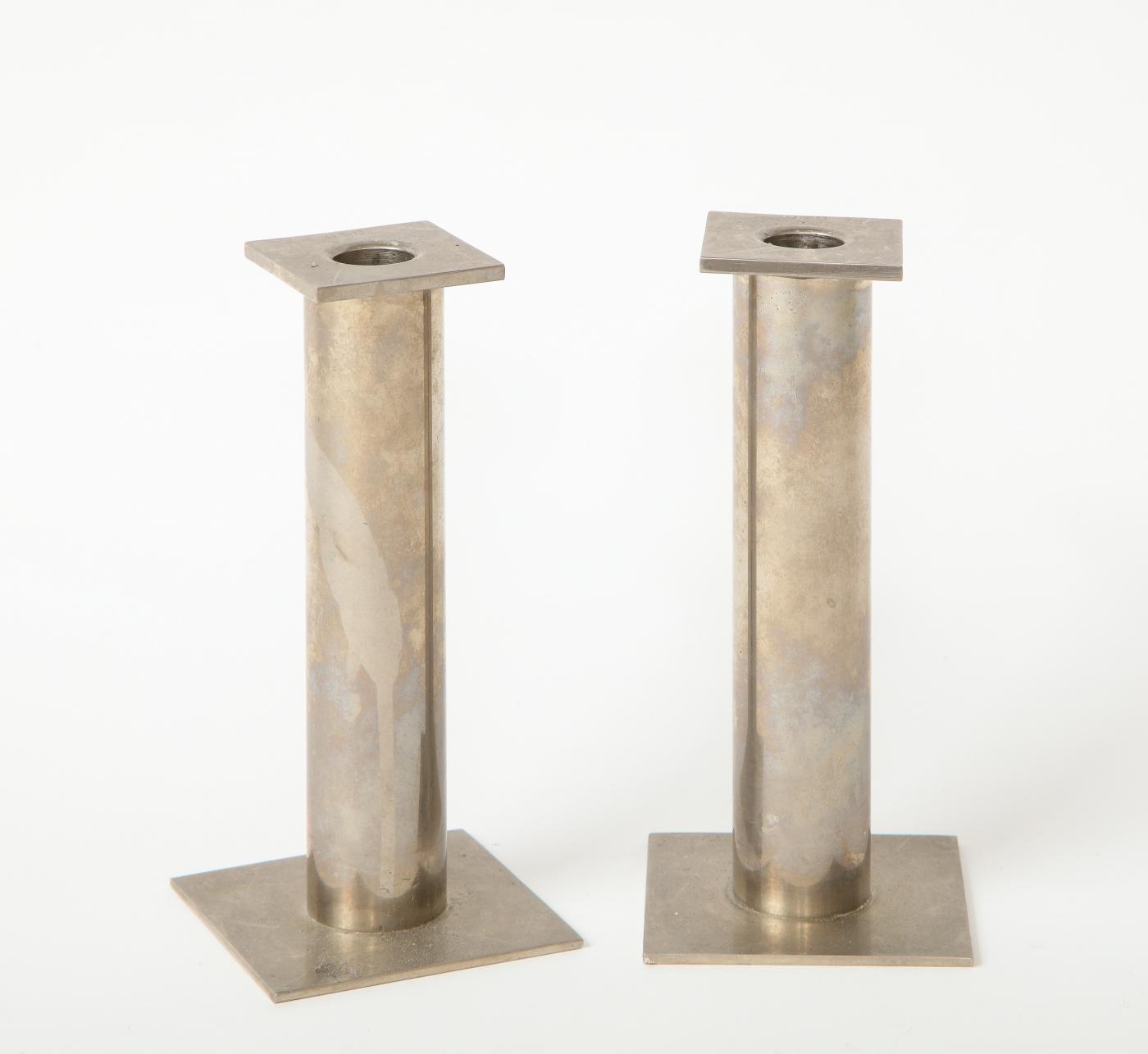 Pair of Vintage Modernist Chrome Candle Holders