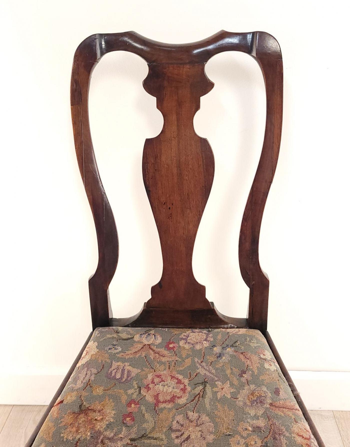 Pair of Walnut Queen Anne Chairs, England circa 1710