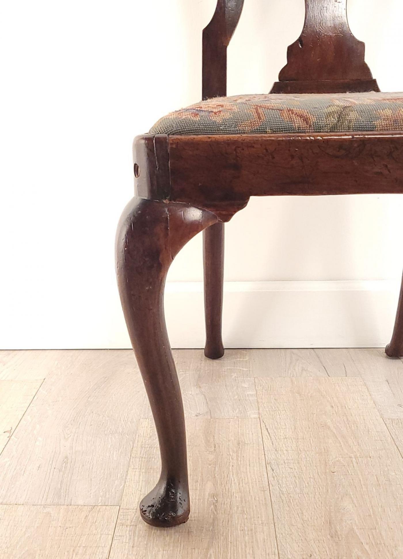 Pair of Walnut Queen Anne Chairs, England circa 1710