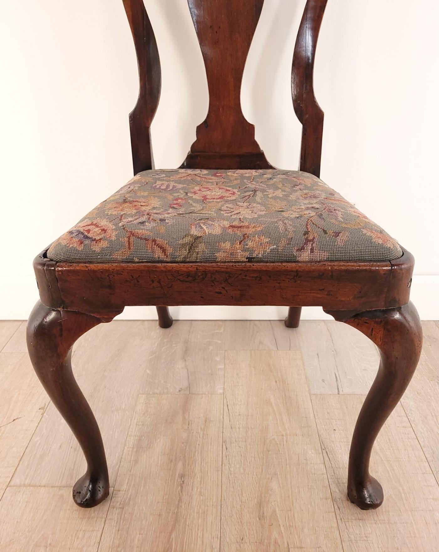Pair of Walnut Queen Anne Chairs, England circa 1710