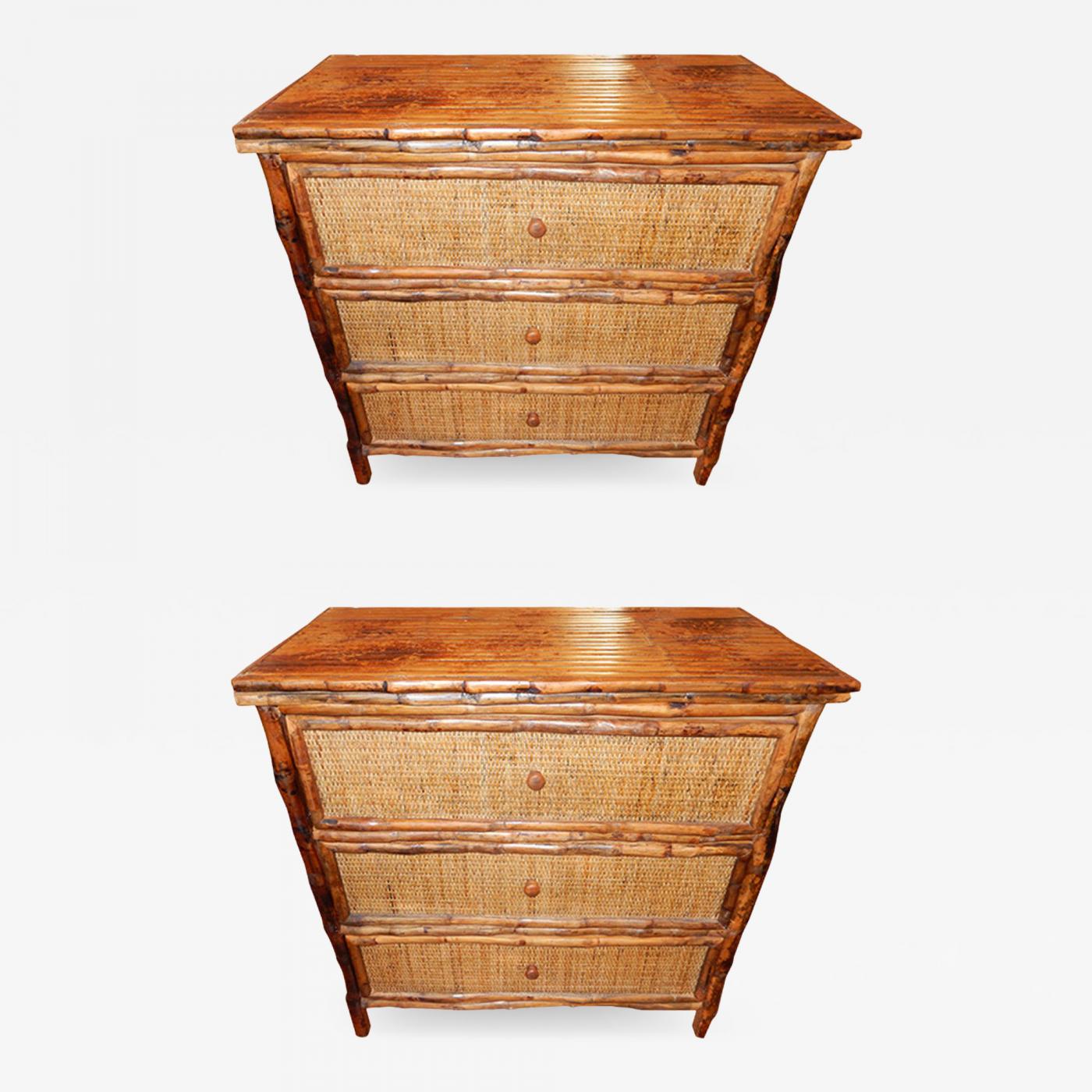 Pair Of West Indies Bamboo And Cane Three Drawer Chest Of Drawers