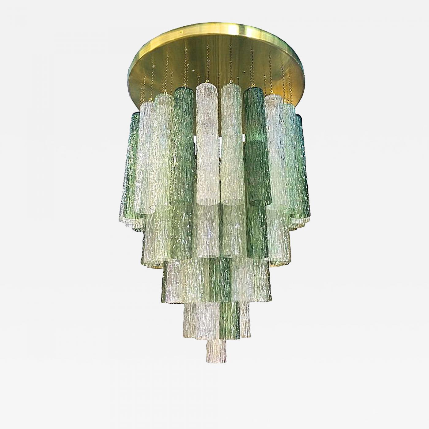 Toni Zuccheri Venini Textured Green Murano Glass Mid Century Modern Flush Mount Chandelier