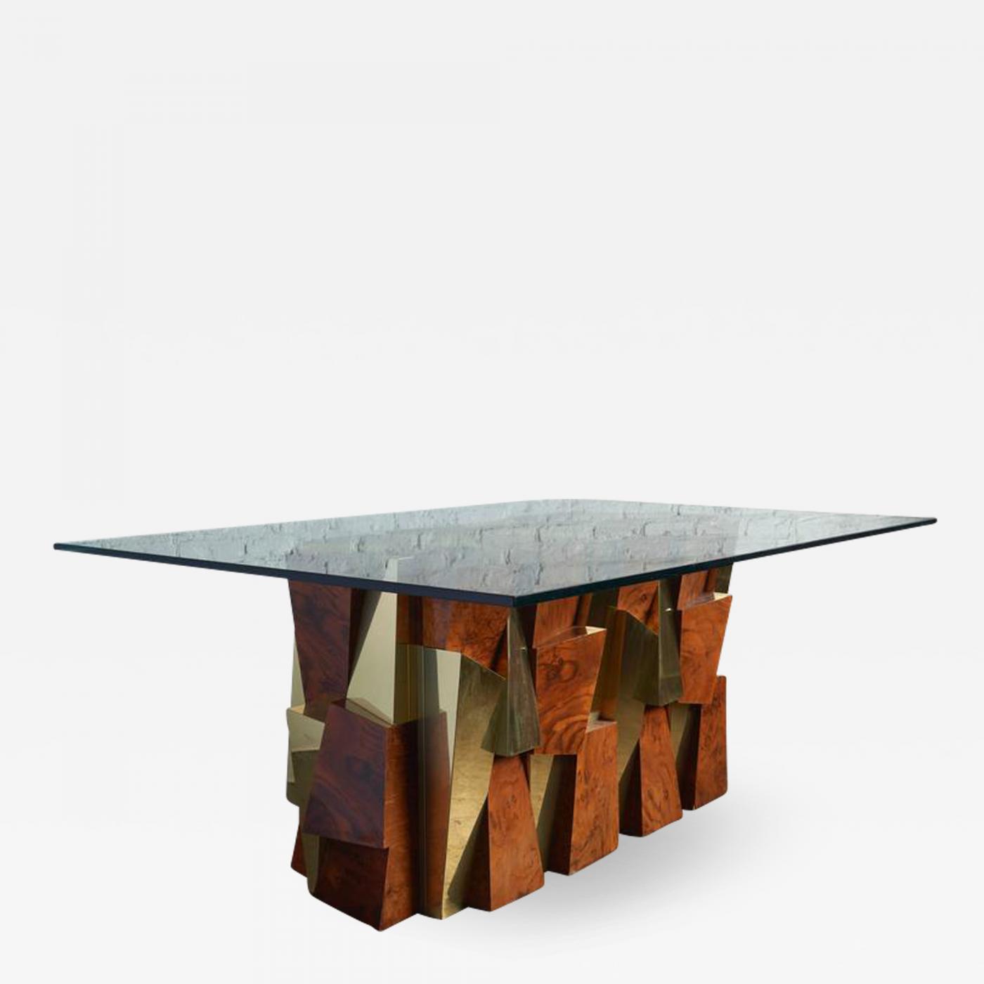 Paul Evans Faceted Cityscape Brass And Wood Dining Table