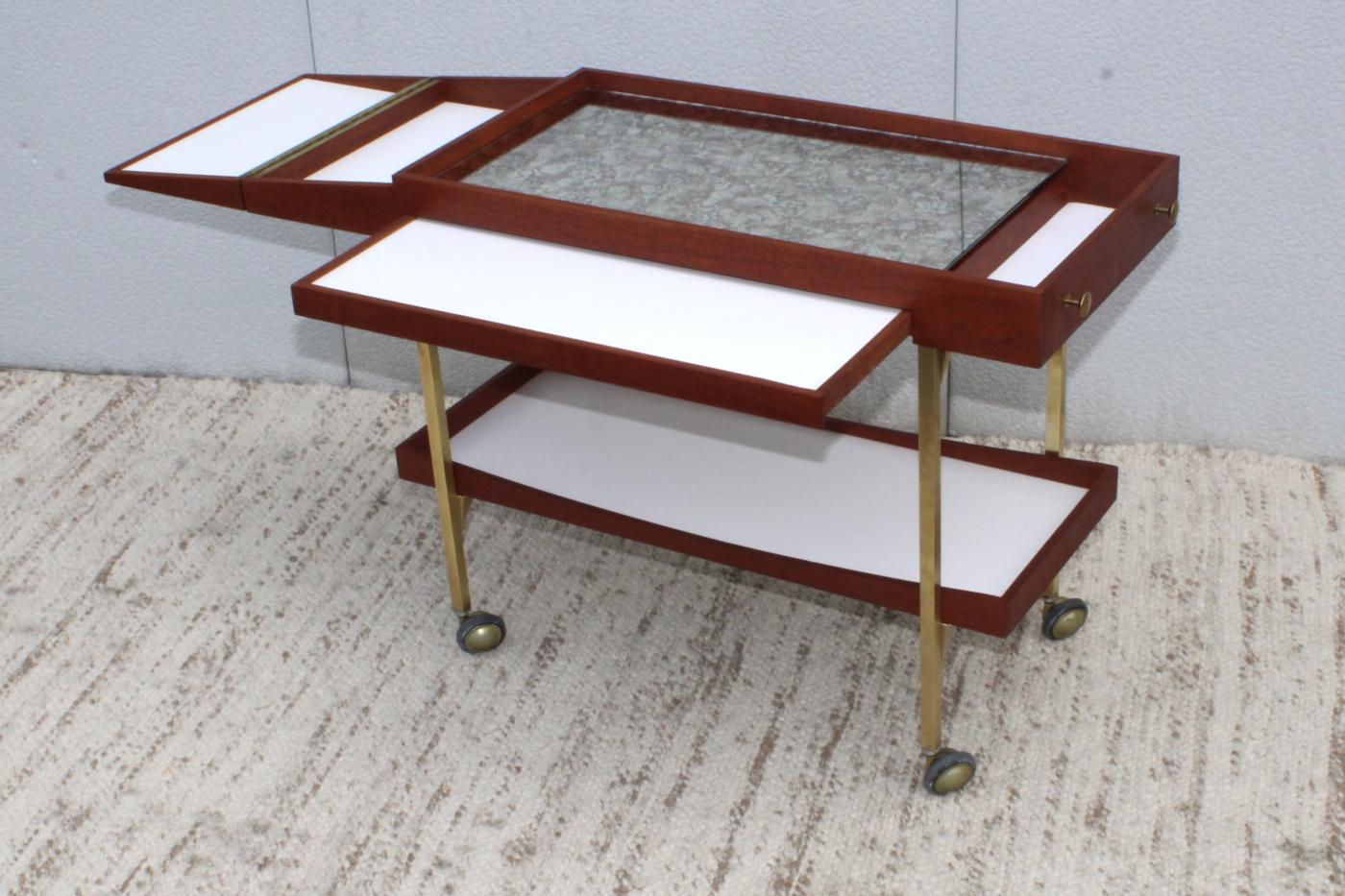 Paul McCobb MidCentury Modern Brass And walnut Paul McCobb Style Bar Cart