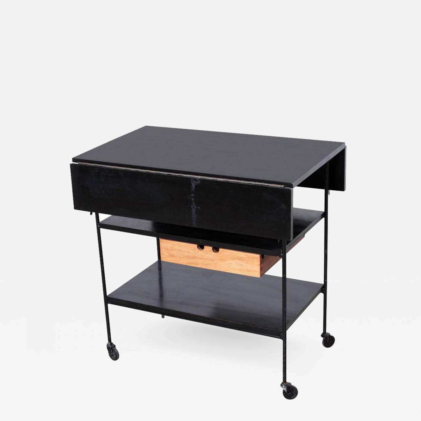 Paul McCobb Paul McCobb Maple or Black and Wrought Iron Bar Cart Planner Group