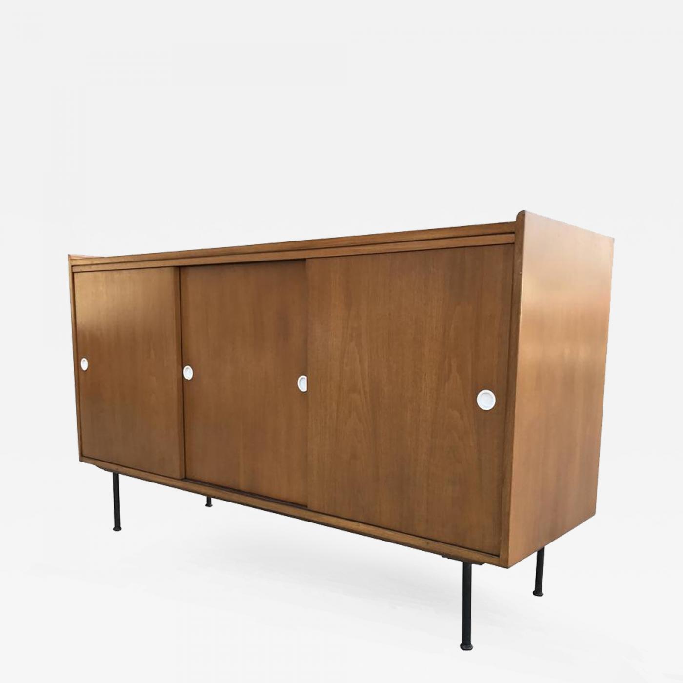 Paul Mccobb Three Sliding Door 1950s Walnut Credenza In The